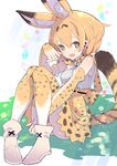  :d animal_ears ankle_boots bad_id bad_pixiv_id bare_shoulders between_legs blush boots bow bowtie breasts brown_eyes cross-laced_footwear elbow_gloves extra_ears eyelashes fang full_body gloves grass hair_between_eyes highres kemono_friends knees_together_feet_apart looking_at_viewer medium_breasts open_mouth orange_hair paw_pose ribbon-trimmed_clothes ribbon-trimmed_skirt ribbon_trim sandstar serval_(kemono_friends) serval_ears serval_print serval_tail shirt short_hair sitting skirt sleeveless sleeveless_shirt smile socks solo striped_tail tail tail_between_legs tajima_ryuushi thighhighs white_shirt 