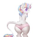 2017 anthro butt clothed clothing equine fan_character friendship_is_magic fur hair horn horse looking_at_viewer mammal multicolored_hair my_little_pony open_mouth panties pony purple_eyes solo underwear unicorn white_fur wolfsam 