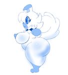  2016 anthro anthrofied areola belly big_areola big_breasts big_butt blue_eyes breasts butt canine cute female fluffy fluffy_tail huge_breasts kirbot12 mammal navel nintendo nipples overweight overweight_female plump_labia pok&eacute;mon pok&eacute;morph pussy rockruff simple_background smile solo thick_thighs video_games white_background wide_hips 