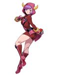  ass boots breasts dress fake_horns from_side full_body genzoman gloves half-closed_eyes high_heels holding holding_poke_ball hood horns kagari_(pokemon) knee_boots legs long_sleeves looking_at_viewer medium_breasts poke_ball pokemon pokemon_(game) pokemon_oras purple_eyes purple_hair red_footwear ribbed_sweater short_hair simple_background smile solo sweater sweater_dress team_magma thighs turtle turtleneck turtleneck_sweater vambraces white_background 