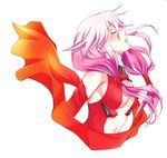  bare_shoulders blush breasts center_opening cleavage closed_eyes collarbone commentary_request detached_sleeves guilty_crown hair_ornament hairclip koromo_(kinu) long_hair long_sleeves medium_breasts navel pink_hair simple_background solo twintails upper_body white_background yuzuriha_inori 