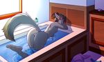  all_fours anthro anus bathtub breasts butt canine capribebe female looking_at_viewer mammal nipples nude pussy smile solo 