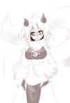  2016 big_hands black_sclera blush breasts chest_tuft clothed clothing female fluff_snake fur horn humanoid hybrid lamia loincloth long_tail mane monochrome monster_girl_(genre) navel open_mouth pointy_ears reptile scales scalie shenti shy simple_background sketch slit_pupils snake solo sub-res tuft white_background 