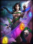  1girl areolae artist_request black_hair braids breasts brown_eyes crystal lactation large_breasts lips long_braid looking_at_viewer magic nipples nu_wa_(smite) scales smite solo stars tattoo tiara 