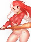  akiba's_trip akiba's_trip_the_animation baseball_bat breasts covered_nipples fumio_(rsqkr) long_hair looking_at_viewer mayonaka_matome medium_breasts midriff multicolored_hair navel red_eyes red_hair skindentation solo thighs two-tone_hair 