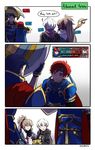  armor axe blade_catching blue_hair book bow_(weapon) brown_hair comic english fire_emblem fire_emblem:_fuuin_no_tsurugi fire_emblem:_kakusei fire_emblem:_rekka_no_ken fire_emblem_heroes fire_emblem_if gameplay_mechanics headband hector_(fire_emblem) highres ikeimen male_focus male_my_unit_(fire_emblem:_kakusei) multiple_boys my_unit_(fire_emblem:_kakusei) red_hair roy_(fire_emblem) speech_bubble takumi_(fire_emblem_if) weapon white_hair 