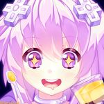  blush close-up d-pad d-pad_hair_ornament drooling eyebrows_visible_through_hair face food hair_ornament highres neptune_(choujigen_game_neptune) neptune_(series) open_mouth pudding purple_eyes purple_hair ran_dome short_hair solo spoon 