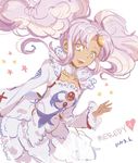  1girl breasts character_name choker dark_skin dress long_hair meredy open_mouth purple_eyes purple_hair tales_of_(series) tales_of_eternia twintails 