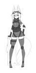  2016 animal_humanoid breasts canine clothed clothing combat_gear eyewear female fingerless_gloves fox fox_humanoid fully_clothed gloves goggles humanoid legwear mammal monochrome simple_background sketch slim solo standing sub-res thigh_highs white_background 