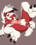  2017 animal_genitalia animal_penis anthro anus balls canine_penis censored edit erection fur gaping gaping_anus knot lycanroc male manmosu_marimo midnight_lycanroc nintendo paws penis pok&eacute;mon presenting red_eyes red_fur solo tagme tongue tongue_out uncensored video_games white_fur 