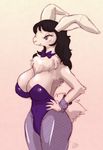  black_hair bunnysuit furry long_hair melonleaf purple_eyes rabbit 