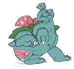  2017 alternate_species areola big_breasts breasts claws clitoris flora_fauna flower fluffyblarg green_nipples green_skin hand_on_breast hyper hyper_pussy leaf navel nintendo nipples open_mouth plant pok&eacute;mon pussy pussy_juice raised_leg simple_background taur toe_claws venusaur video_games white_background 