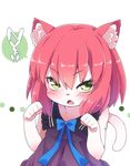  animal_ears arms_up black_dress blush brown_hair cat_ears cat_tail clenched_hands commentary dress eyebrows_visible_through_hair fang furry green_eyes open_mouth original paw_pose short_hair sleeveless sleeveless_dress solo tail upper_body yuuki_(yuyuki000) 