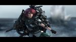  bacius belt_feed blue_sky blurry choker depth_of_field explosion fingerless_gloves gloves holding holding_weapon kantai_collection letterboxed mecha_musume mutsuki_(kantai_collection) ocean orange_eyes outstretched_arms realistic red_hair rigging sailor_collar school_uniform serafuku shadow short_hair short_sleeves skirt sky solo spread_arms sunlight turret upper_body weapon 