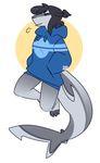  anthro breath clothed clothing fish hair hands_in_pockets hoodie male marine nepetacide shark simple_background solo 