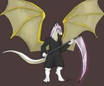  abstract angry anthro clothing digital_media_(artwork) dragon drawing fantasy greta_macedonio holding_(disambiguation) invalid_background invalid_color invalid_tag male melee_weapon polearm reik scythe solo tunic weapon 