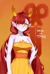  bad_id bad_pixiv_id bare_shoulders breasts copyright_name demon_girl dress grey_skin hand_on_hip hekapoo horns large_breasts long_hair looking_at_viewer orange_eyes pale_skin pointy_ears red_hair scissors solo spines sret star_vs_the_forces_of_evil strapless strapless_dress tiara very_long_hair yellow_dress yellow_sclera 