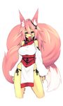 2016 animal_humanoid big_breasts big_tail breasts canine clothed clothing ear_ornament female fox fox_humanoid fully_clothed hair half-closed_eyes huge_tail humanoid hyper_tail inner_ear_fluff japanese_clothing loincloth long_hair long_sleeves long_tail long_tongue looking_at_viewer mammal momo_(sub-res) obi pink_hair pink_tail sharp_teeth simple_background smile solo spooky_fox standing sub-res teeth tongue tongue_out white_background 