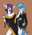  2016 anthro black_nose blue_hair blush cat clothed clothing feline female fluff-kevlar fur girly hair horn male mammal pink_nose purple_eyes purple_hair radoslav_kovsai simple_background vikna white_fur 