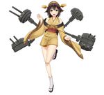  :d brown_eyes brown_hair cannon commentary_request full_body headgear highres ishizuchi_(battleship) juoto open_mouth original rigging short_hair smile solo transparent_background turret world_of_warships 