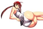  1girl ahoge artist_request ass bare_shoulders blue_eyes breasts brown_hair green_eyes hairband heterochromia huge_ass leotard long_hair looking_at_viewer lying on_side ryoubi_(senran_kagura) senran_kagura senran_kagura_(series) shiny shiny_clothes shiny_hair shiny_skin simple_background smile solo twintails very_long_hair white_background 