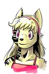  anthro black_fur bridget_(latchkey_kingdom) clothing dress feline female fur hair invalid_tag latchkey_kingdom mammal p5ych pink_eyes portrait simple_background smile solo stripes white_background yellow_fur yuman 