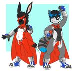  anthro built_tiger bulge cape clothed clothing cub duo flat_colors footwear gloves hair kangaroo male mammal marsupial navel nipples raccoon shoes simple_background smile standing thong tonio tonio_(artist) topless underwear young 