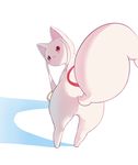  bent_over blush creature from_behind full_body highres kyubey looking_at_viewer looking_back mahou_shoujo_madoka_magica no_humans number red_eyes samidare simple_background solo standing tail white_background 