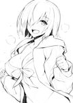  :d bikini blush bow_bikini breasts breath cleavage fate/grand_order fate_(series) hair_over_one_eye jacket kurowa large_breasts looking_at_viewer mash_kyrielight monochrome open_mouth short_hair simple_background sketch smile solo sweat swimsuit swimsuit_of_perpetual_summer white_background 