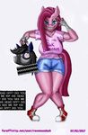  2017 5_fingers anthro anthrofied bandage big_breasts black_hair blue_eyes breasts censored clothing decapitation earth_pony english_text equine eyelashes female footwear friendship_is_magic green_eyes hair half-closed_eyes holding_head horse insane legwear looking_at_viewer looking_up mammal my_little_pony peace_sign_(disambiguation) pink_hair pink_skin pinkamena_(mlp) pinkie_pie_(mlp) pony project_deathwatch ravenousdash severed_head shirt shoes sick_bubblegum simple_background smile sneakers solo standing teeth text thick_thighs wide_hips 