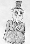  2015 animatronic anthro bear black_and_white bow_tie breasts crossgender female five_nights_at_freddy&#039;s freddy_(fnaf) hat inkyfrog looking_at_viewer machine mammal monochrome robot simple_background solo top_hat traditional_media_(artwork) video_games white_background 