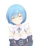  blue_hair closed_eyes facing_viewer highres maid re:zero_kara_hajimeru_isekai_seikatsu rem_(re:zero) short_hair simple_background smile solo white_background yuumachi 