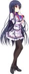  ankle_boots black_hair boots breasts brown_legwear dress full_body high_heel_boots high_heels highres hinata_nao large_breasts long_hair long_sleeves necktie ojou-sama_to_himitsu_no_otome pantyhose red_eyes saionji_saya smile solo standing transparent_background very_long_hair 