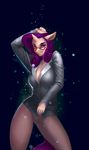  2015 anthro anthrofied arm_above_head armpits big_breasts breasts cleavage clothed clothing eosphorite equine eyewear female friendship_is_magic glasses hair hand_on_head hi_res horn long_hair looking_at_viewer mammal my_little_pony nipples purple_eyes purple_hair pussy rarity_(mlp) simple_background smile solo unicorn white_skin 