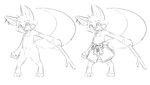  aged_down anthro band-aid bandage canine clothed clothing digitigrade featureless_crotch fox furfit greyscale holding_object holding_weapon looking_at_viewer male mammal monochrome multiple_versions nude shorts sketch smile solo stick topless voltaire weapon 