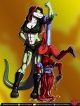  alien anthro bodysuit clothing d._starr digital_media_(artwork) female hair lizard muscular predaguy prehensile_tail red_hair reptile scalie shorts skinsuit superhero tight_clothing tongue upside_down vik 