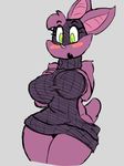  anthro bat batgirl_(vimhomeless) big_breasts blush bottomless breasts clothed clothing cute_fangs darkprincess04 female green_eyes mammal mask solo superhero thick_thighs virgin_killer_sweater wide_hips 