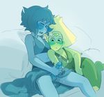  blush cartoon_network clothed clothing cum duo lapis_lazuli_(steven_universe) masturbation mutual_masturbation not_furry orgasm penis peridot_(steven_universe) steven_universe 