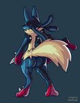  ambiguous_gender butt longlevy lucario mega_evolution mega_lucario nintendo pok&eacute;mon simple_background solo video_games 