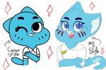  2017 anthro blue_eyes blue_fur blush breasts cartoon_network clothed clothing digital_media_(artwork) feline female fur hair kmf97 looking_at_viewer mammal nicole_watterson one_eye_closed open_mouth smile standing the_amazing_world_of_gumball whiskers 