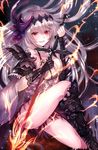  armor bare_shoulders boots breasts camisole cleavage dark_jeanne feathers flower gloves granblue_fantasy hair_feathers hair_flower hair_ornament jeanne_d'arc_(granblue_fantasy) large_breasts long_hair myusha red_eyes silver_hair skirt solo sword weapon 