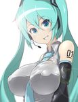  big_breasts blue_eyes breasts erect_nipples female female_only hatsune_miku large_breasts long_hair looking_at_viewer nipples puffy_nipples sinensian solo vocaloid 