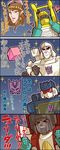  &gt;_&lt; alana_(transformers) autobot blue_eyes blush brown_hair clenched_hand clenched_hands closed_eyes closed_mouth comic decepticon earrings energon hands_on_own_cheeks hands_on_own_face happy headband heart insignia jewelry long_hair mecha megatron miyako_nagi oekaki parody parted_lips pointy_ears red_eyes robot science_fiction screaming seaspray serious soundwave sparkle starscream text_focus transformers translation_request upper_body 