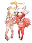  alpaca_ears alpaca_suri_(kemono_friends) alpaca_tail animal_ears bangs blonde_hair blue_eyes blunt_bangs claw_pose commentary_request full_body fur_trim gao gloves hair_over_one_eye head_wings highres horizontal_pupils japanese_crested_ibis_(kemono_friends) kemono_friends kinakotatu long_hair long_sleeves looking_at_viewer mary_janes multicolored_hair multiple_girls open_mouth pantyhose pleated_skirt red_legwear shoes short_hair sidelocks skirt standing tail translated two-tone_hair white_hair wings yellow_eyes 