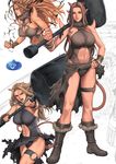  absurdres anger_vein boots breasts brown_hair covered_nipples dragon_quest dragon_quest_x hammer highres horns huge_weapon jewelry large_breasts long_hair monster_girl navel o-ring o-ring_top oda_non ogre_(dq10) pointy_ears red_eyes sketch slime_(dragon_quest) spikes tail thighs weapon 