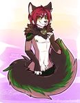  anthro blush canine collar fur hair looking_at_viewer male mammal nipples pubes ryunwoofie smile solo teasing wide_hips 
