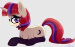  2017 clothing cutie_mark equine eyebrows eyelashes eyewear female feral friendship_is_magic glasses hair horn legwear looking_at_viewer lying mammal momomistress moondancer_(mlp) multicolored_hair multicolored_tail my_little_pony on_front purple_eyes simple_background smile solo unicorn 