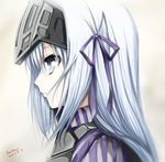  dated eucliwood_hellscythe from_side grey_eyes hair_ribbon highres kem_kem kore_wa_zombie_desu_ka? long_hair portrait profile purple_ribbon ribbon signature silver_hair solo 