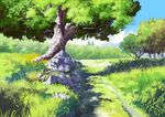 anchoku_0621 blue_sky commentary_request day grass highres no_humans original outdoors rock rural scenery sky tree 