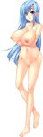  absurdres asymmetrical_bangs bangs barefoot breasts collarbone crossed_arms earrings eyebrows_visible_through_hair eyes_visible_through_hair full_body highres jewelry koihime_musou large_breasts light_blue_hair long_hair mole mole_under_eye navel nipples no_pussy nude official_art open_mouth pink_eyes solo teifu transparent_background yatsuha_kanan 